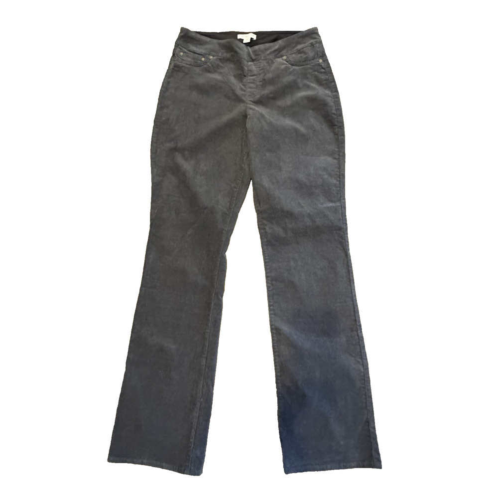 Coldwater Creek Women’s Pull On Corduroy Pants Size 10 Tall Gray Stretch Waist